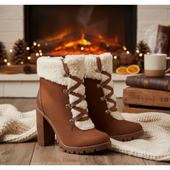 BCBGeneration Paloma Ankle Boot NWOB Fashion Brown Suede Sherpa Lining Womens 9 - Picture 1 of 12